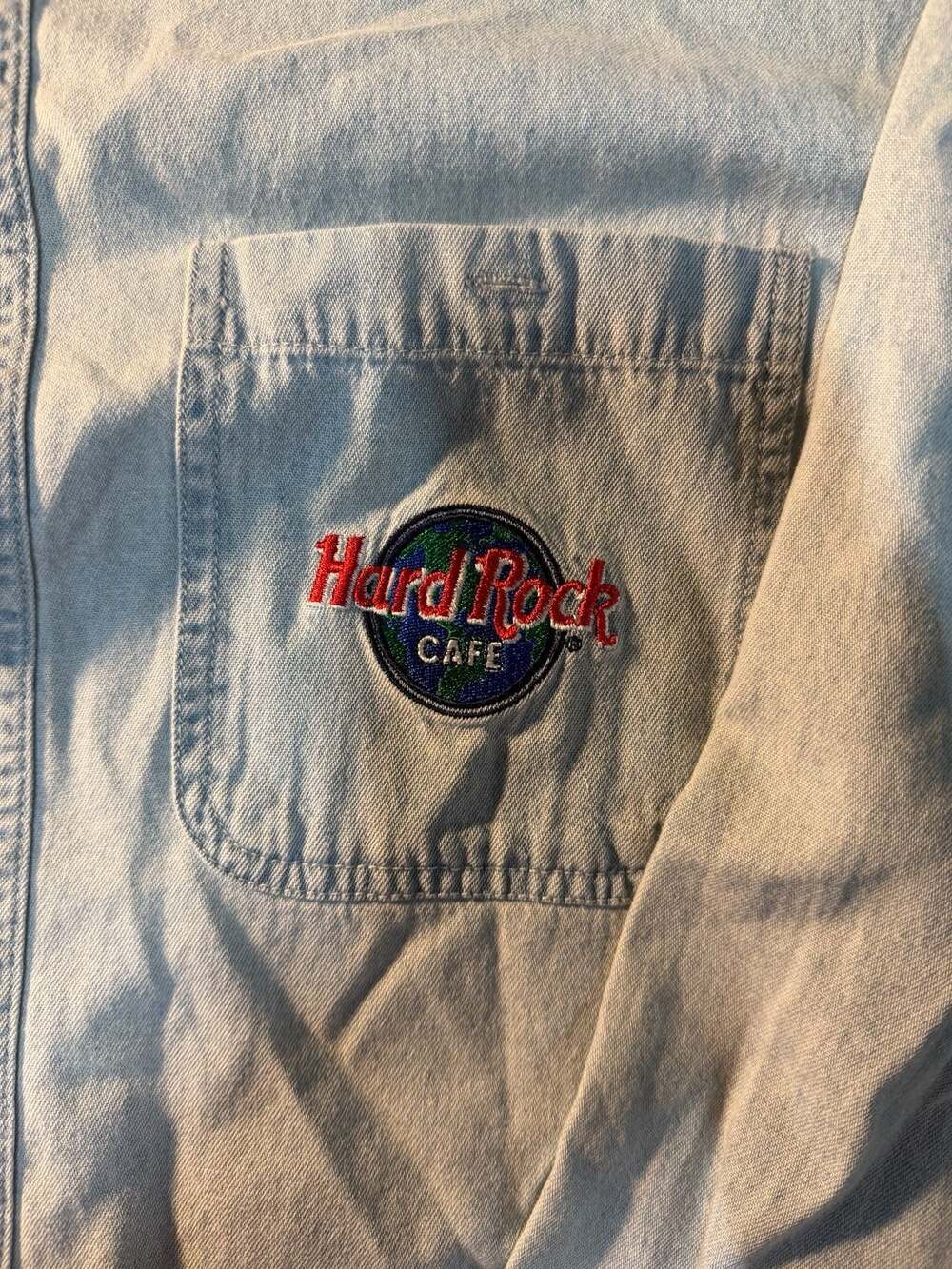 Vintage Hard Rock Cafe New York All Is One Denim Button Up Shirt - Picture 6 of 6